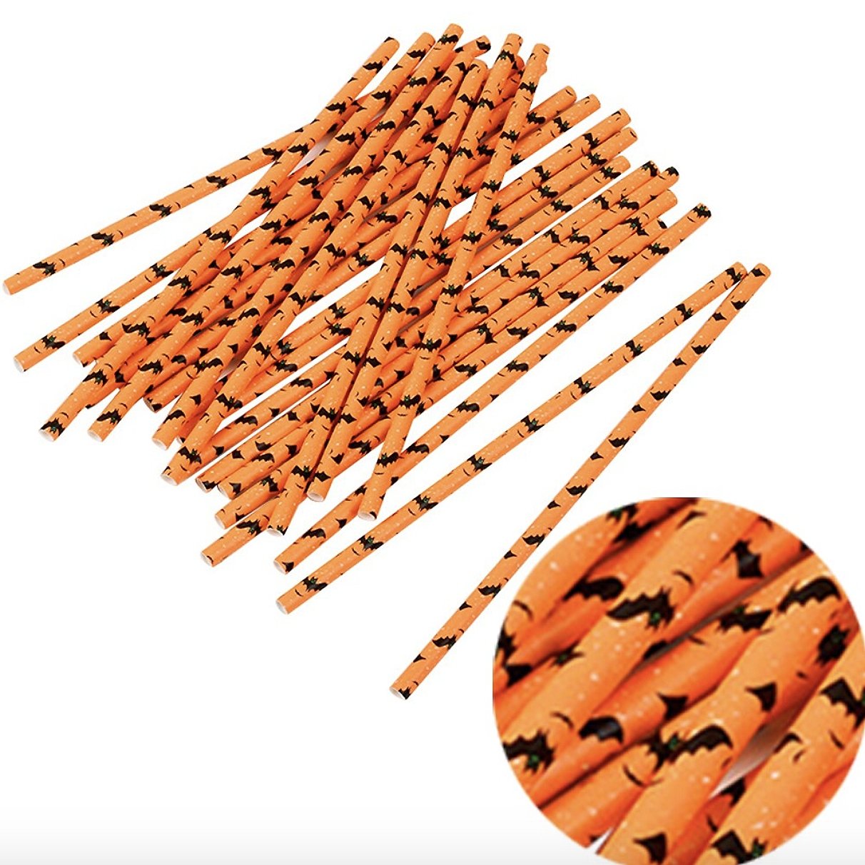 Orange and Black Bat Drinking Straws (Set of 25) - Ellie's Party Supply