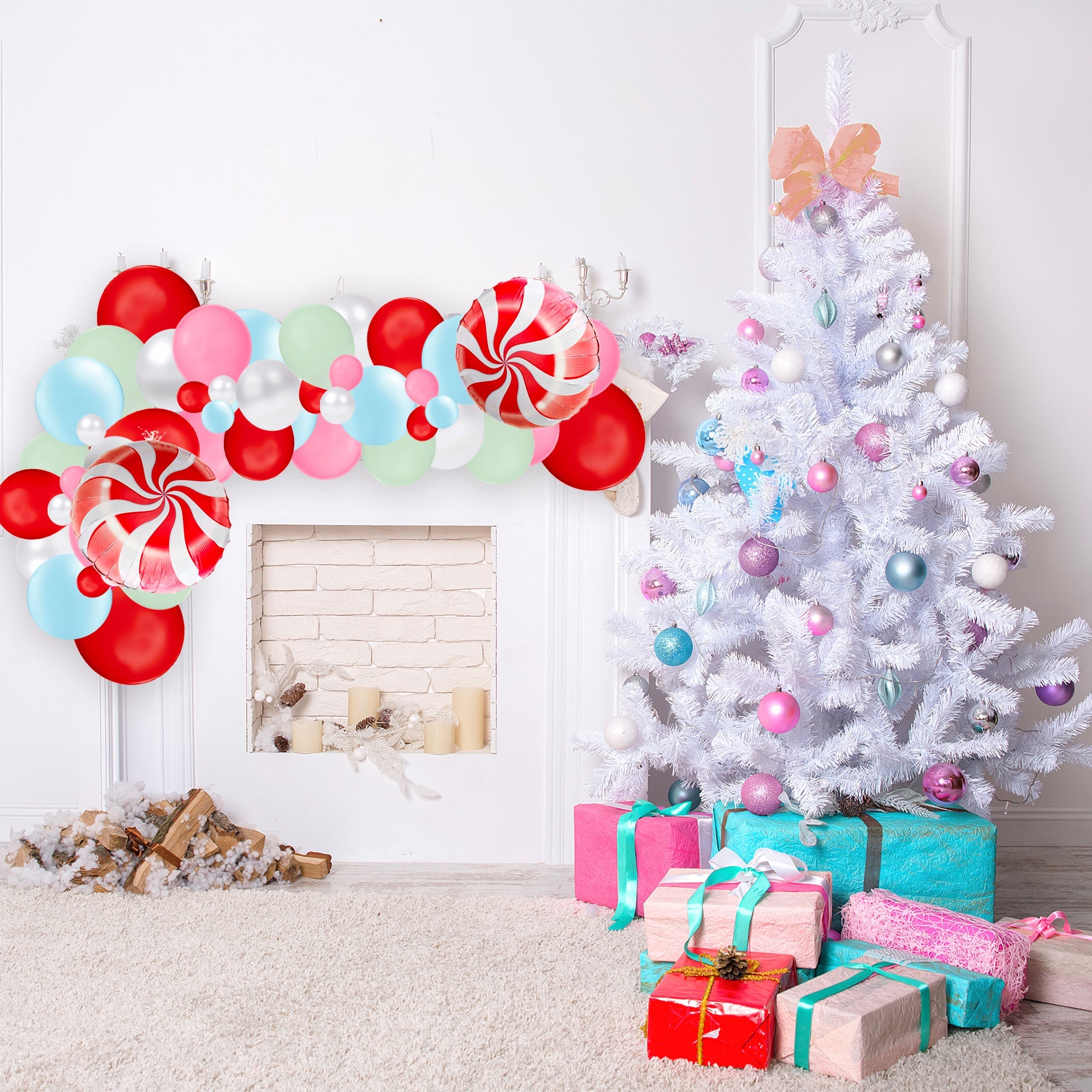 Pastel Blue, Green, Pink, & Red Christmas Balloon Garland Kit - Ellie's Party Supply