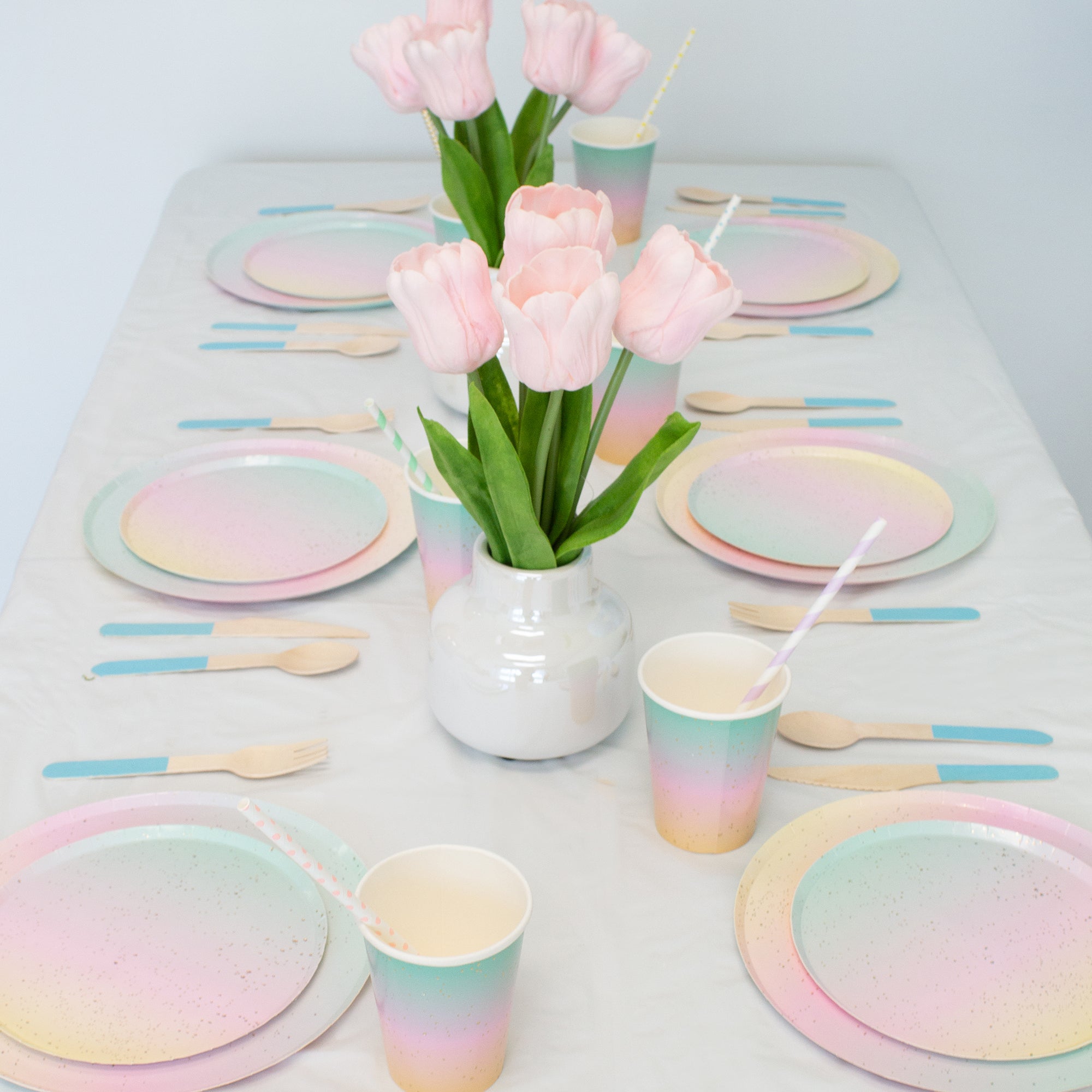 Pastel Blue Wooden Utensils - Spoon, Fork, Knife (Set of 24) - Ellie's Party Supply