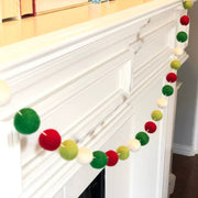 Red, Green, and White Christmas Wool Pom Garland (5-Foot) - Ellie's Party Supply