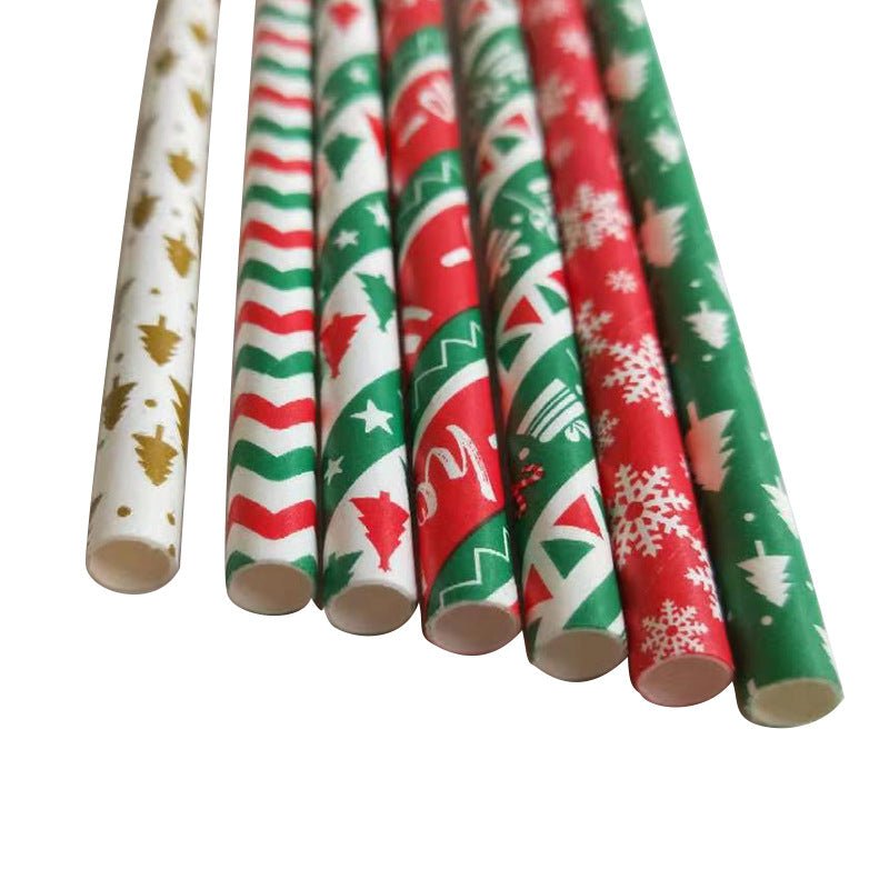 25pcs/pack Disposable Paper Straws, Kraft Paper Straws With Christmas  Patterns, Santa, Red/green Triangles, Red/green Trees, Red/green/white  Stripes, Ideal For Party, Birthday, Dinner Decoration