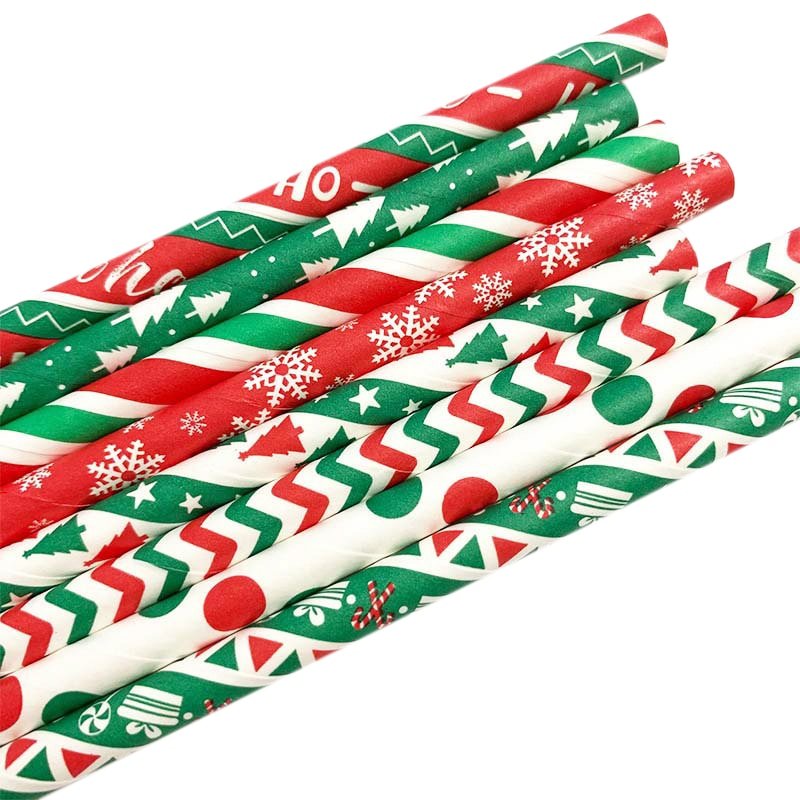 Red, Green, Gold, & White Christmas Icon Paper Straws (Set of 24) - Ellie's Party Supply