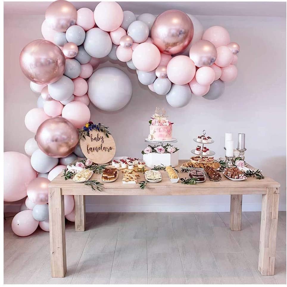 Rose Gold Balloon Arch - Pink & Gray Balloon Garland Kit - Ellie's Party Supply