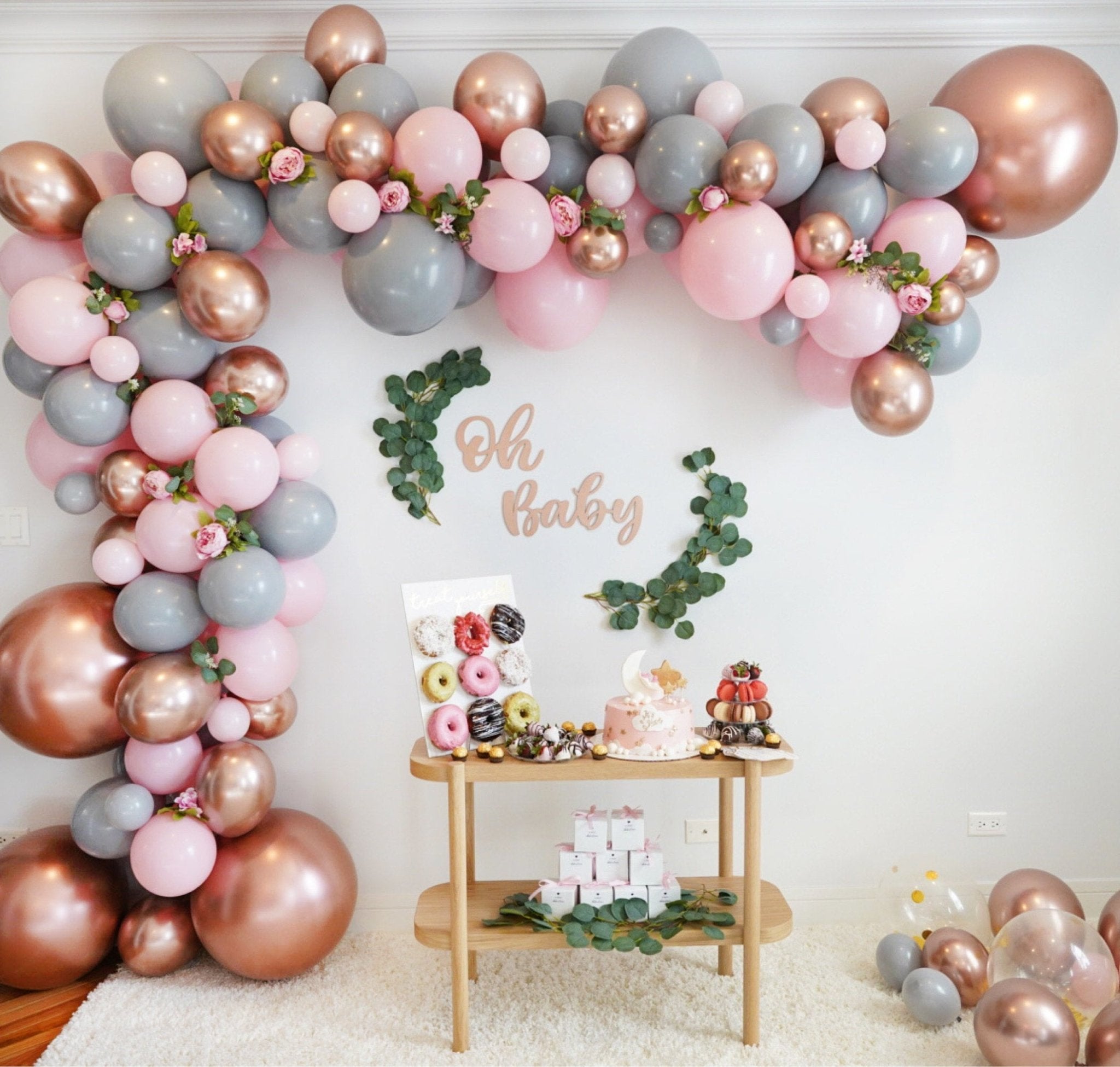 Rose Gold Balloon Arch - Pink & Gray Balloon Garland Kit - Ellie's Party Supply