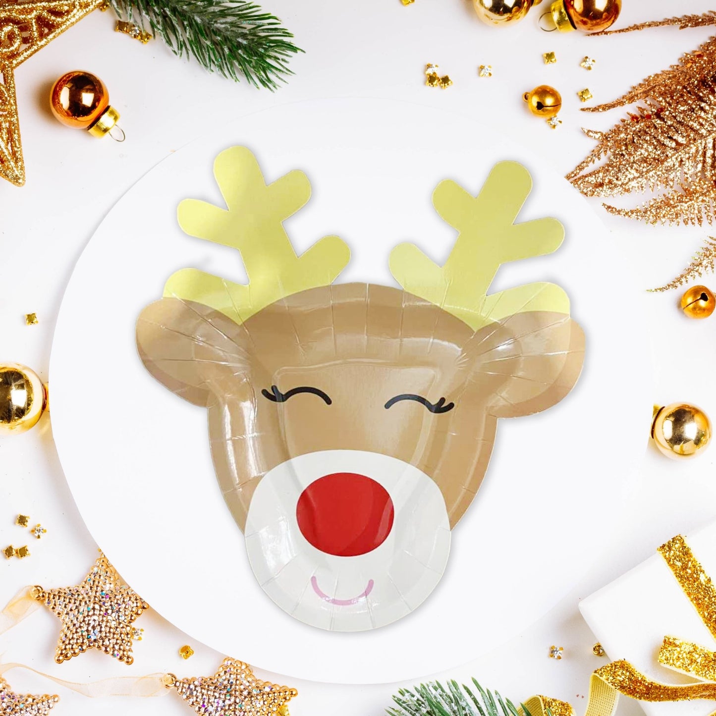 Christmas Candy Reindeer Hot Stamped Paper Cups & Plates Santa