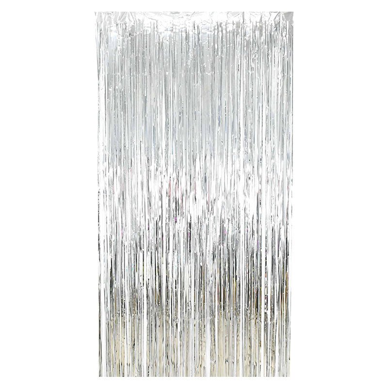 Silver Fringe Tinsel Curtain Backdrop (2 pack) from Ellie's Party Supply