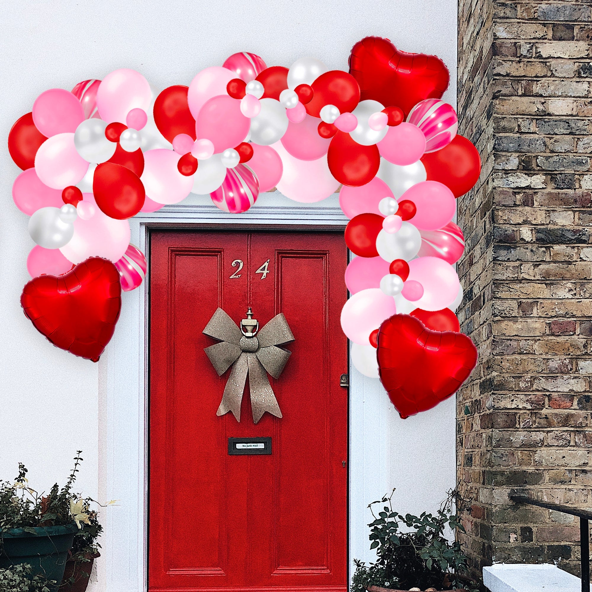 Valentine's Day Balloon Arch - Red & Pink Marble Balloon Garland Kit - Ellie's Party Supply