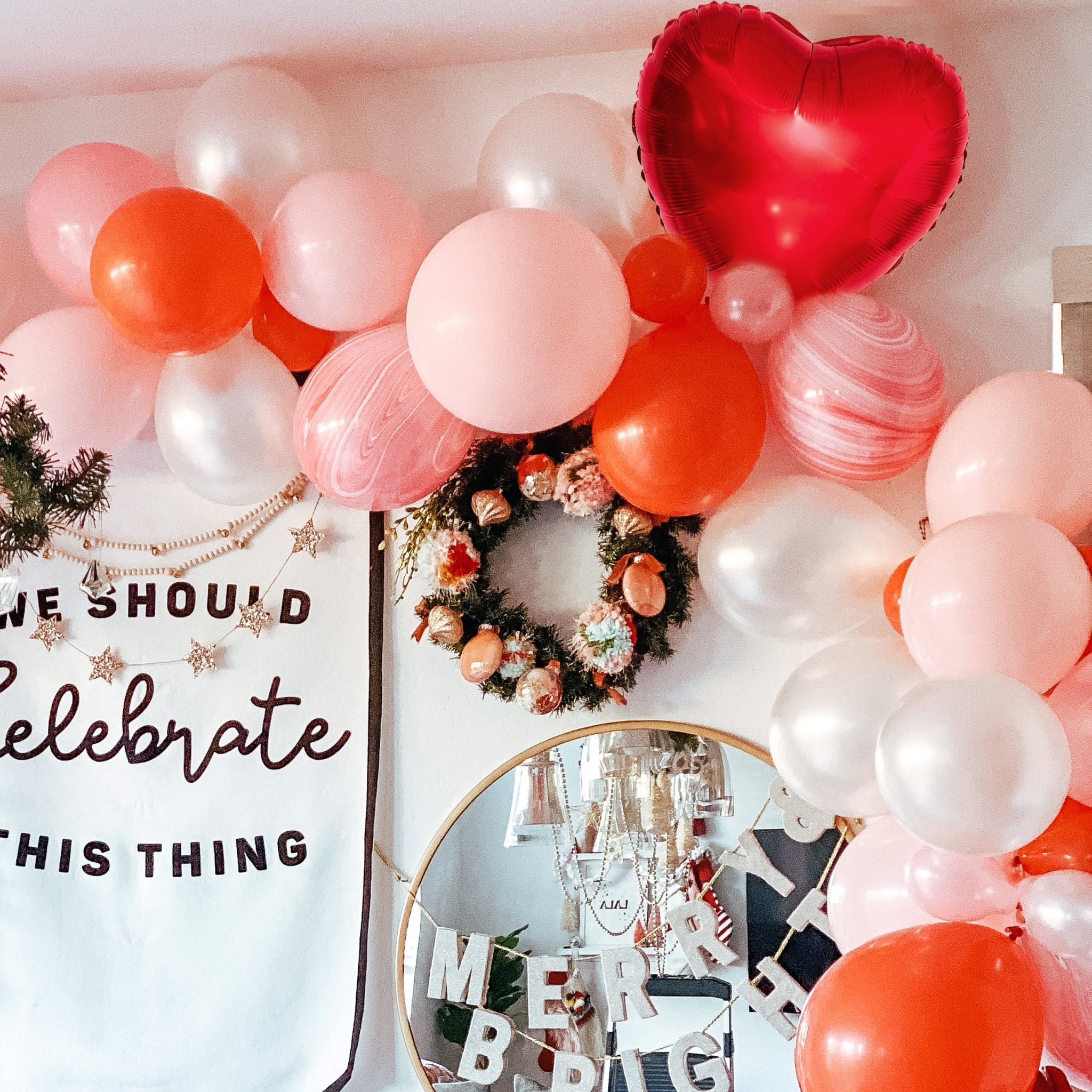 Valentine's Day Balloon Arch - Red & Pink Marble Balloon Garland Kit - Ellie's Party Supply