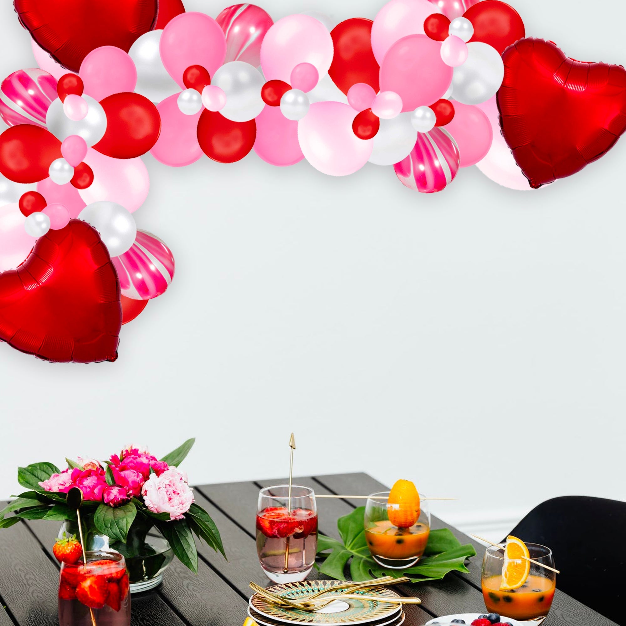 Valentine's Day Balloon Arch - Red & Pink Marble Balloon Garland Kit - Ellie's Party Supply